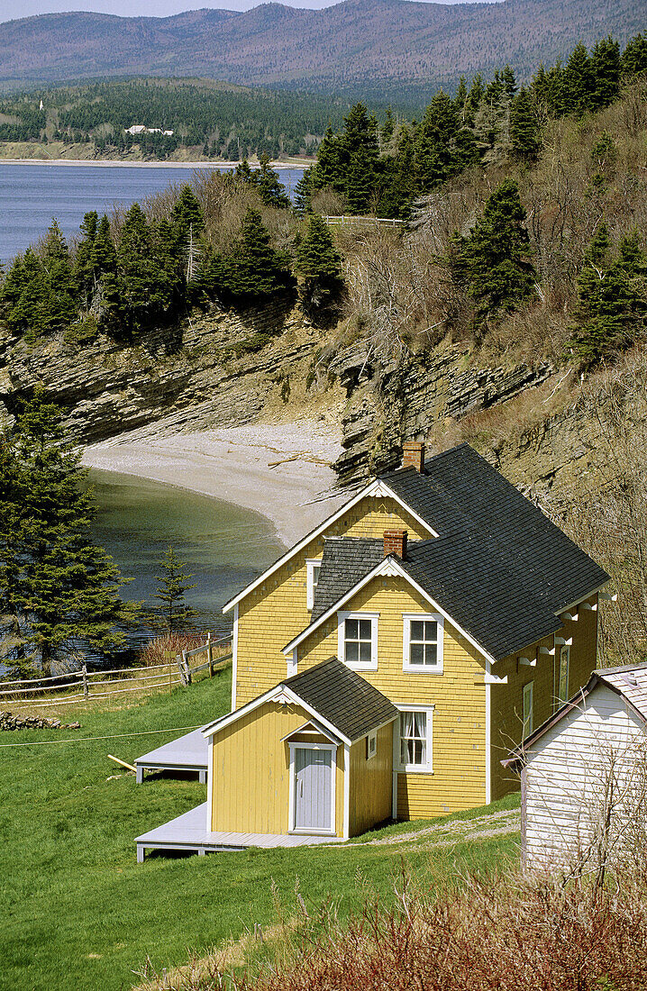Traditional fisherman wooden house, Anse Blanchette, Forillon Park, Gaspesie, Quebec, Canada