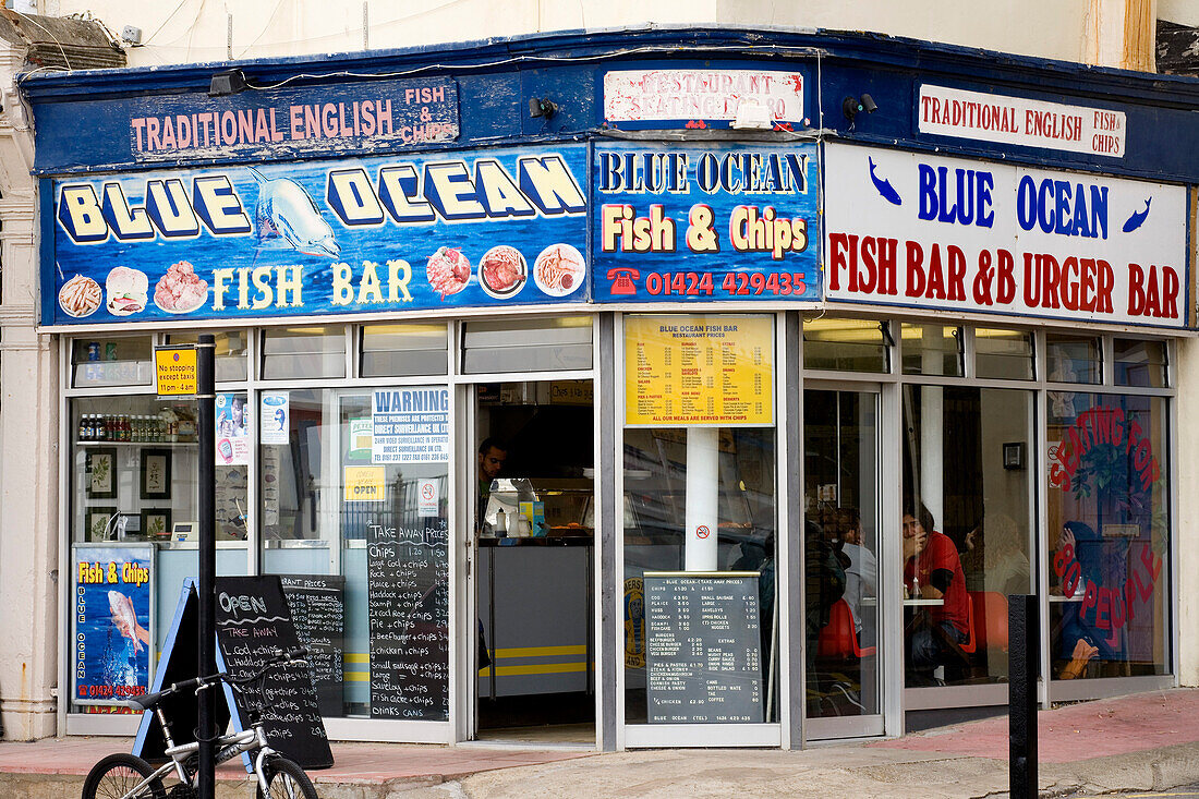 Fish and Chips Bude in Hastings, East Sussex, England, Europe