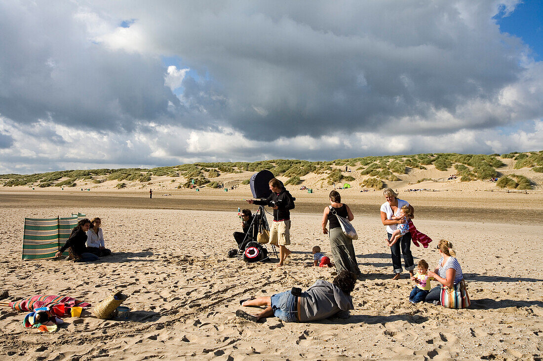 Photo shooting on the beach, Sand dunes, Camber Sands, Kent, England, Europe