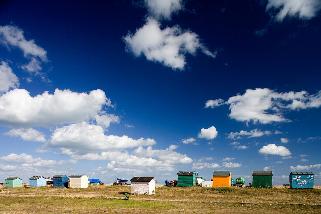 Bathing cabins in Littlestone on Sea, Kent, England, Europe