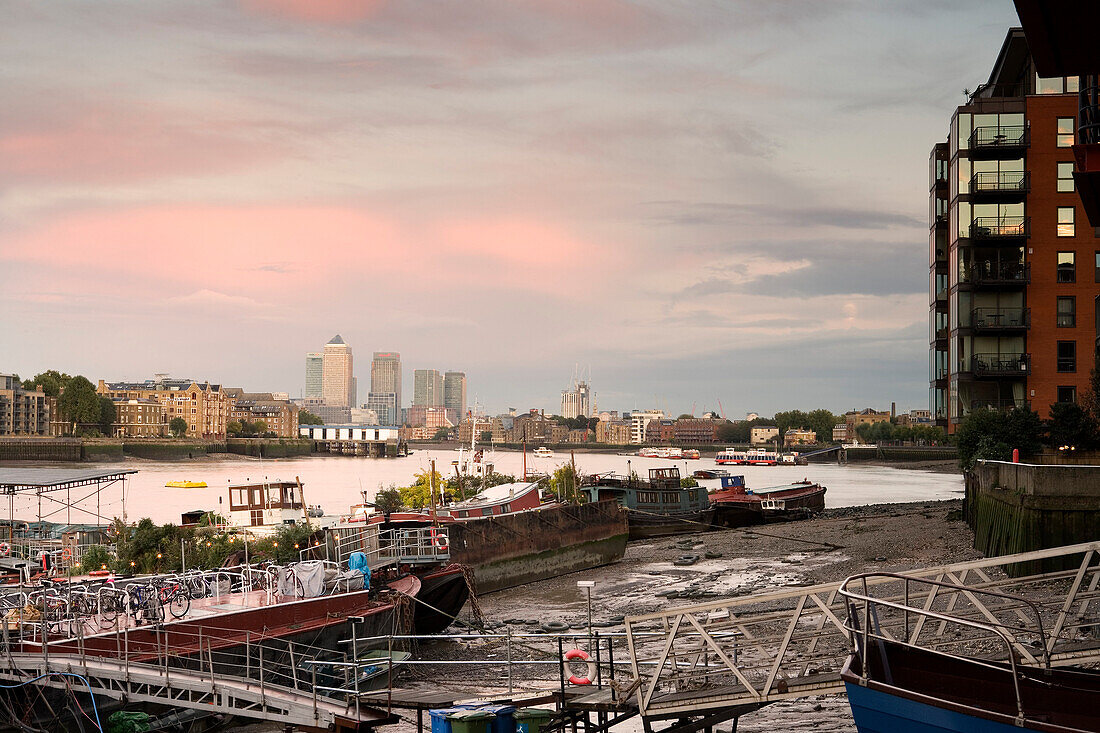 View towards the Docklands, London, England, Europe