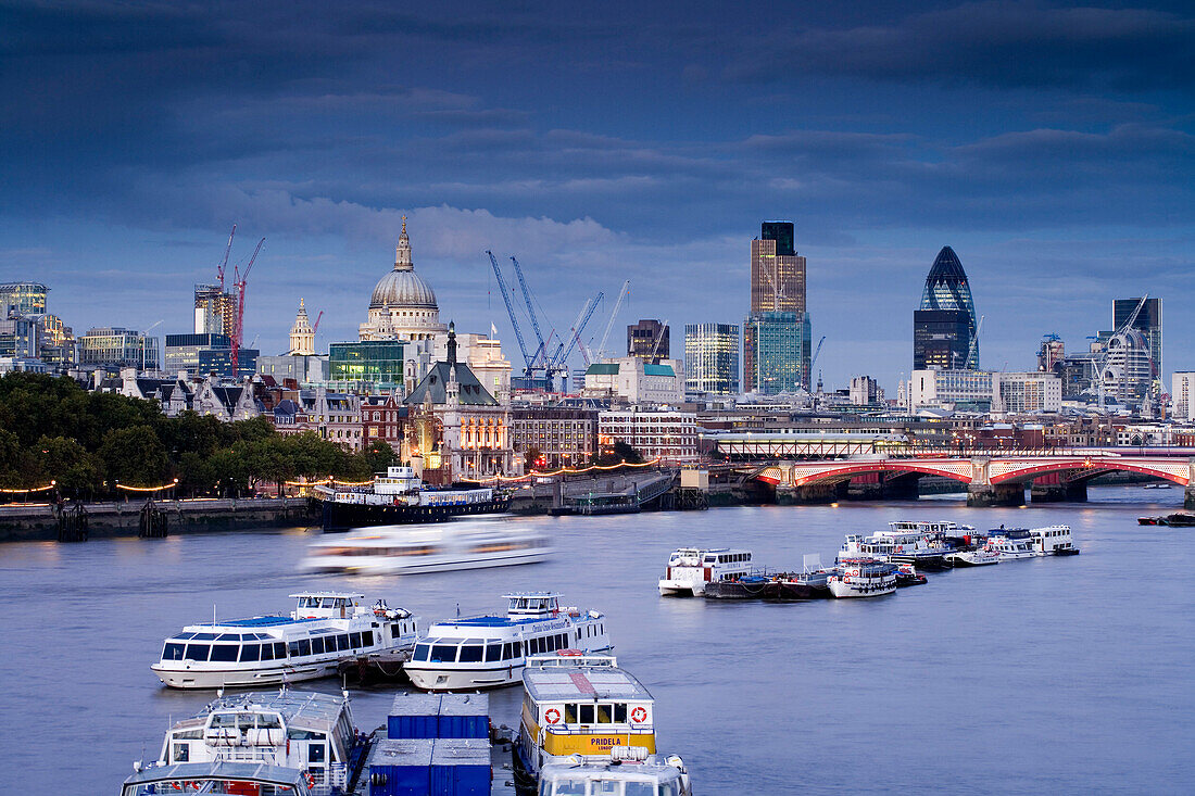 View from Waterloo Bridge towards the Skyline of London, London, England, Europe