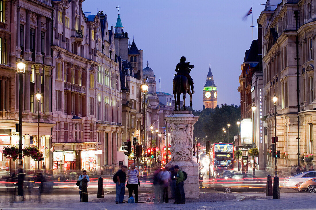 View from Trafalgar Square towards Big Ben, Strand, London, England, Europe