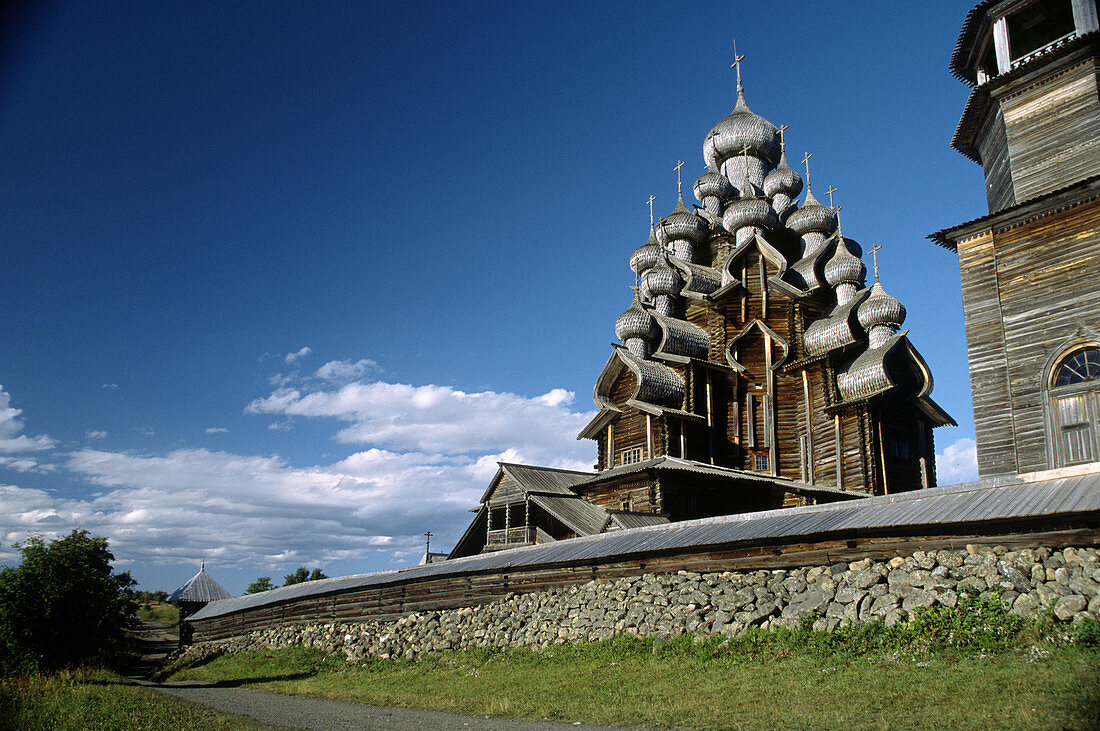 Wooden church of the Transfiguration (1714), UNESCO Heritage object. Kizhi island, Onega lake, Karelia, Russia