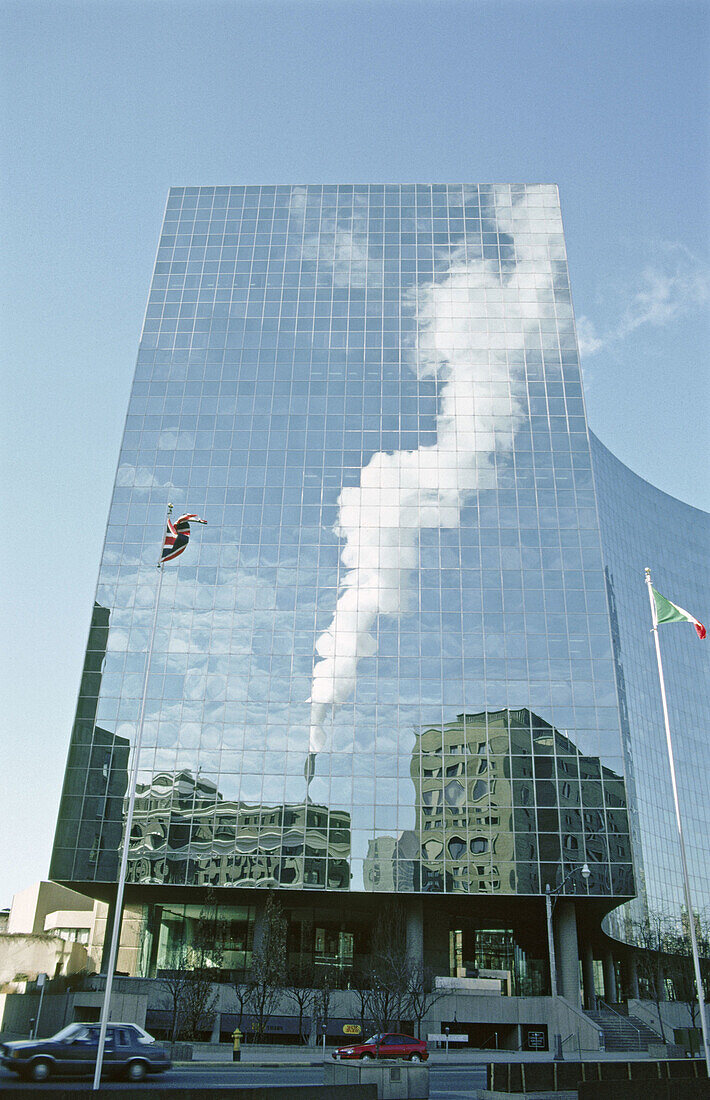Reflection on Hydro building. City of Toronto. Ontario. Canada