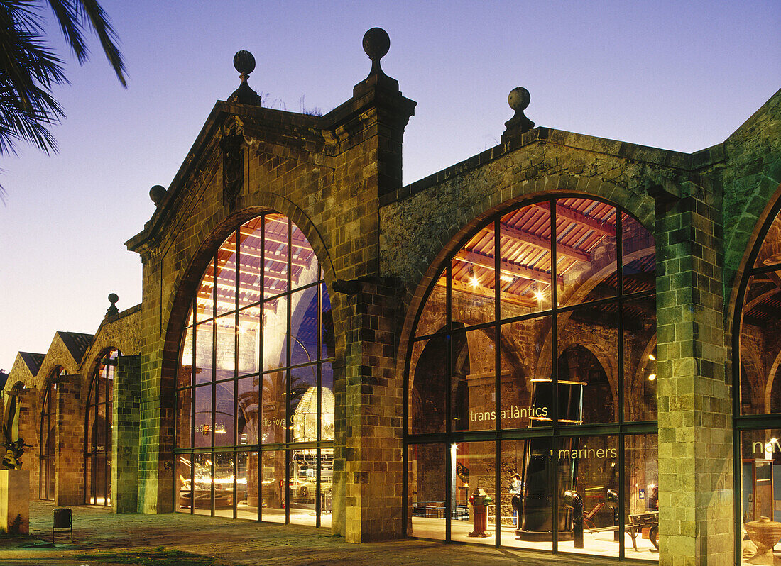 Drassanes (Old dockyards). Gothic style, XIIIth century. Maritime Museum. Passeig Josep Carner façade. Barcelona. Spain.