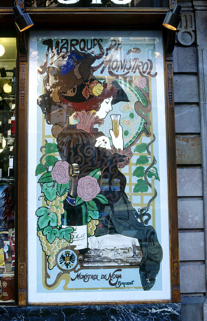 Grocery shops art nouveau sign, Barcelona. Catalonia, Spain