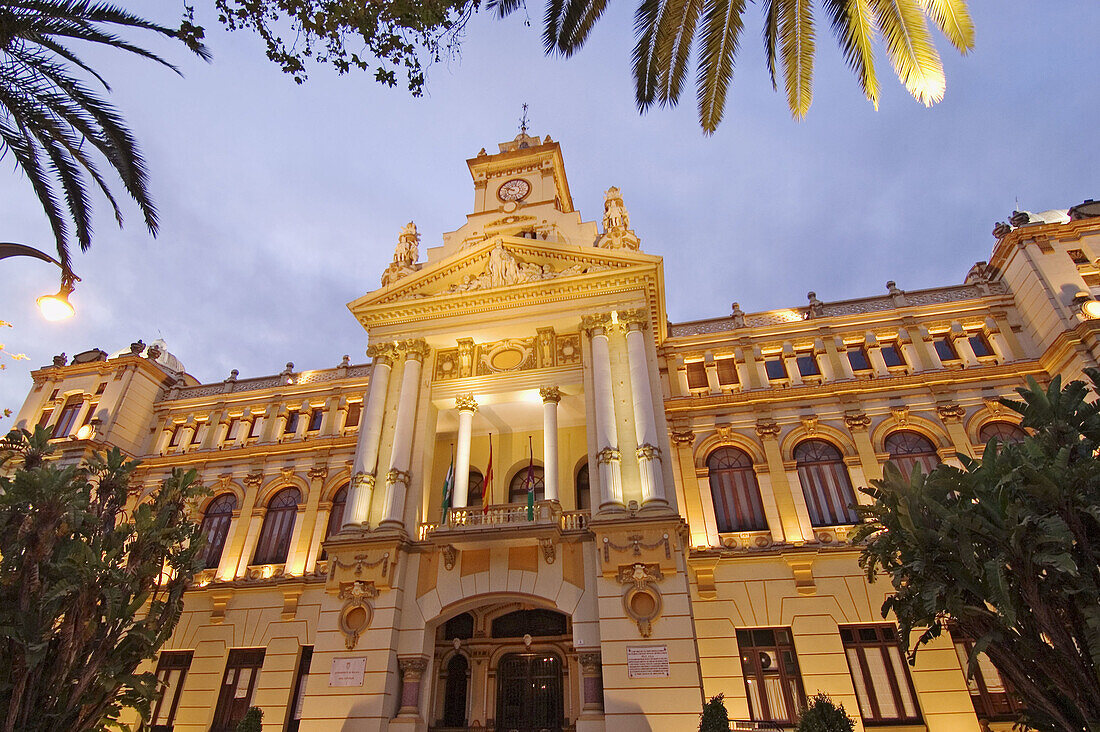 Town Hall in the evening, Málaga. Andalusia, Spain