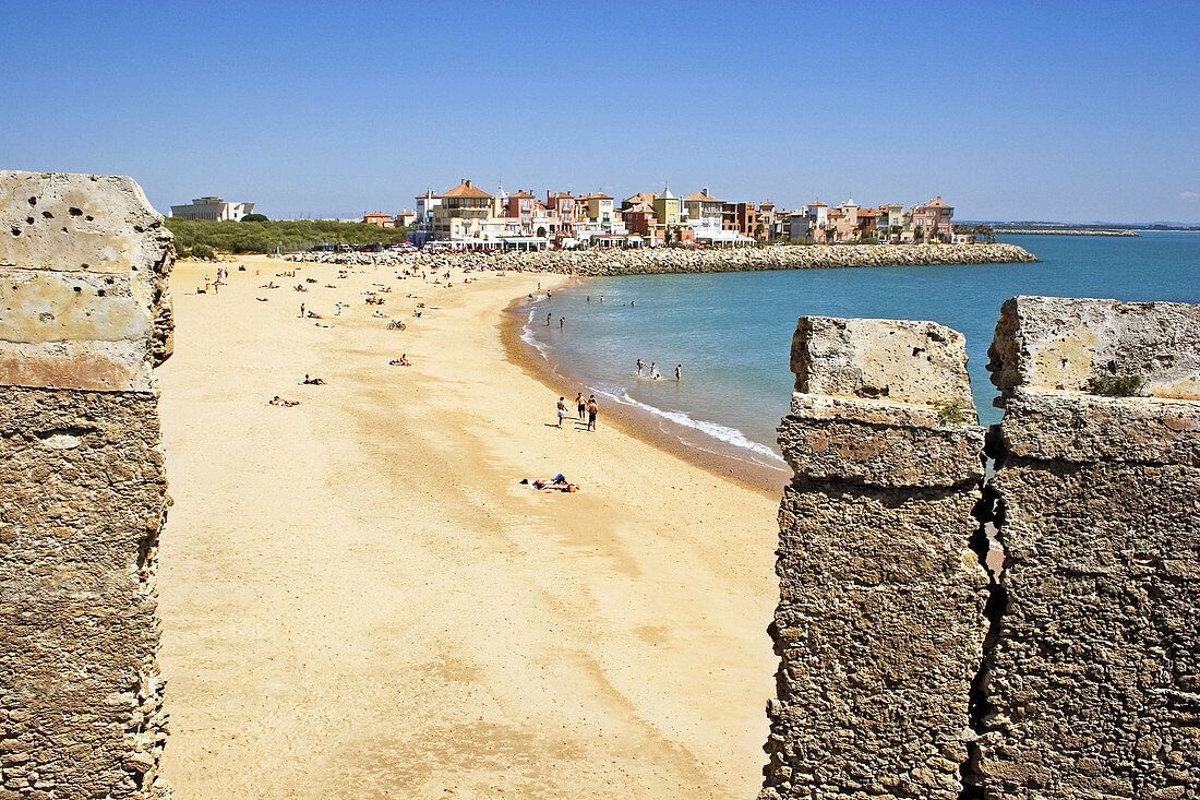 Beach, walls and marina of Puerto Sherry, Puerto de Santa María. Cádiz province, Andalusia. Spain