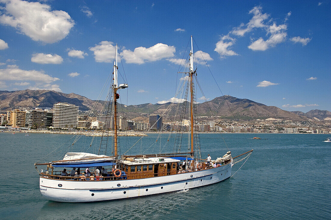 Touristical boat in Fuengirola bay. Fuengirola. Málaga province, Costa del Sol. Spain