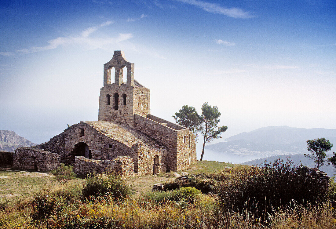 Pre-romanesque chapel of Santa Elena de Rodes. Port de la Selva. Girona province. Costa Brava. Catalunya. Spain.