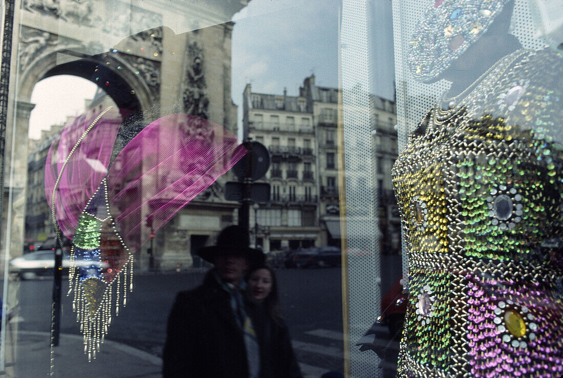 Sentier, fashion quarter, shop window, reflections, Paris. France