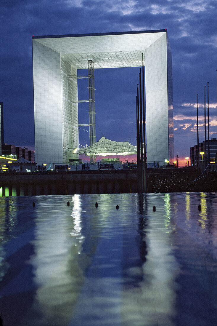 Grande Arche, fountain, La Défense, modern architecture, Paris. France