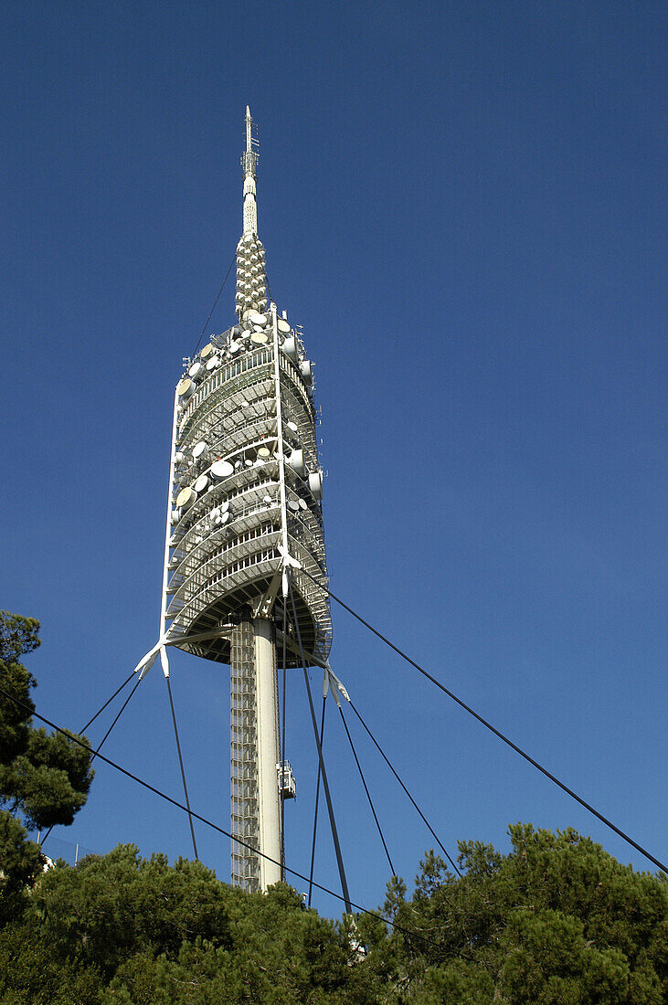 Telecommunication tower (1992) in Collserola by architect Norman Foster, Barcelona. Catalonia, Spain