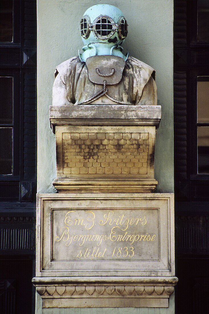 Monument to Em. Z. Svitzer Bjergnings Enterprise dated 1833 in the Nyhavn (New Harbor) area, Copenhagen. Denmark