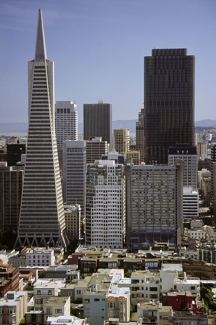 Cityscape view of San Francisco looking towards the Trans-American Pyramid. California, USA