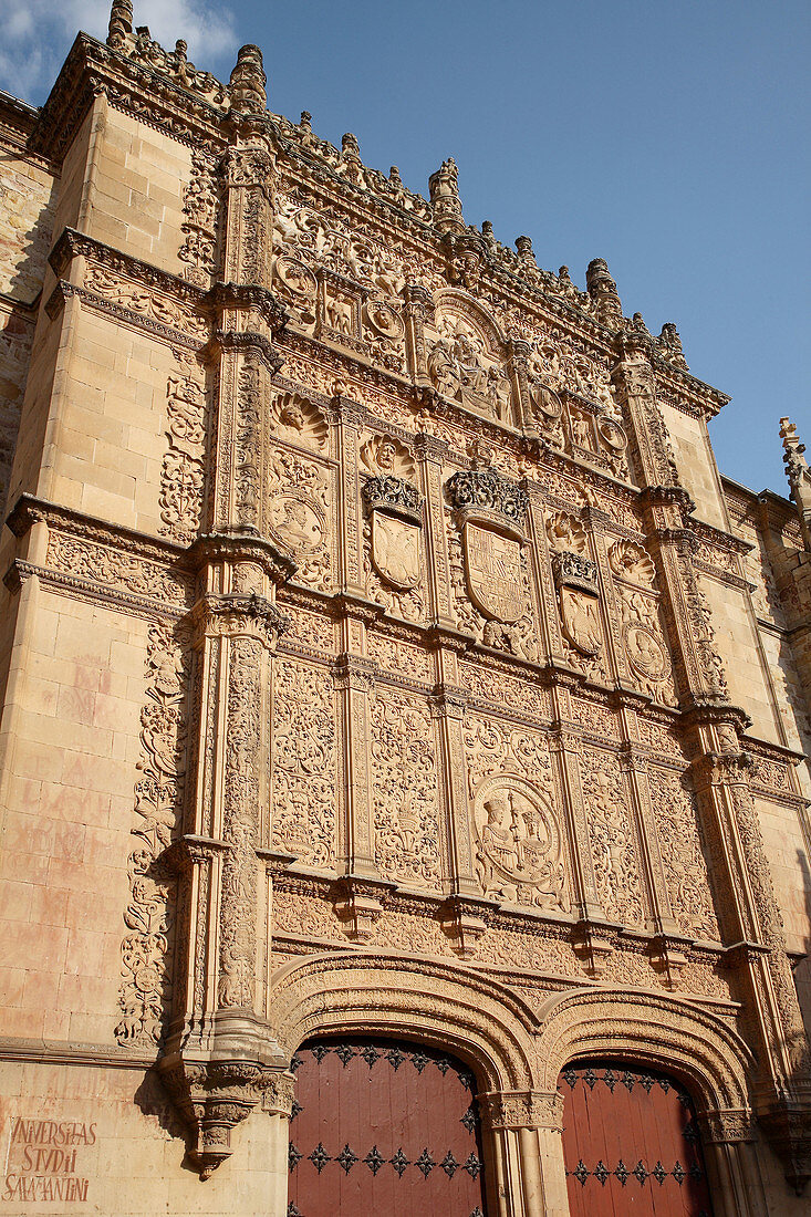 Plateresque façade of old Escuelas Mayores, University of Salamanca. Castilla-León, Spain