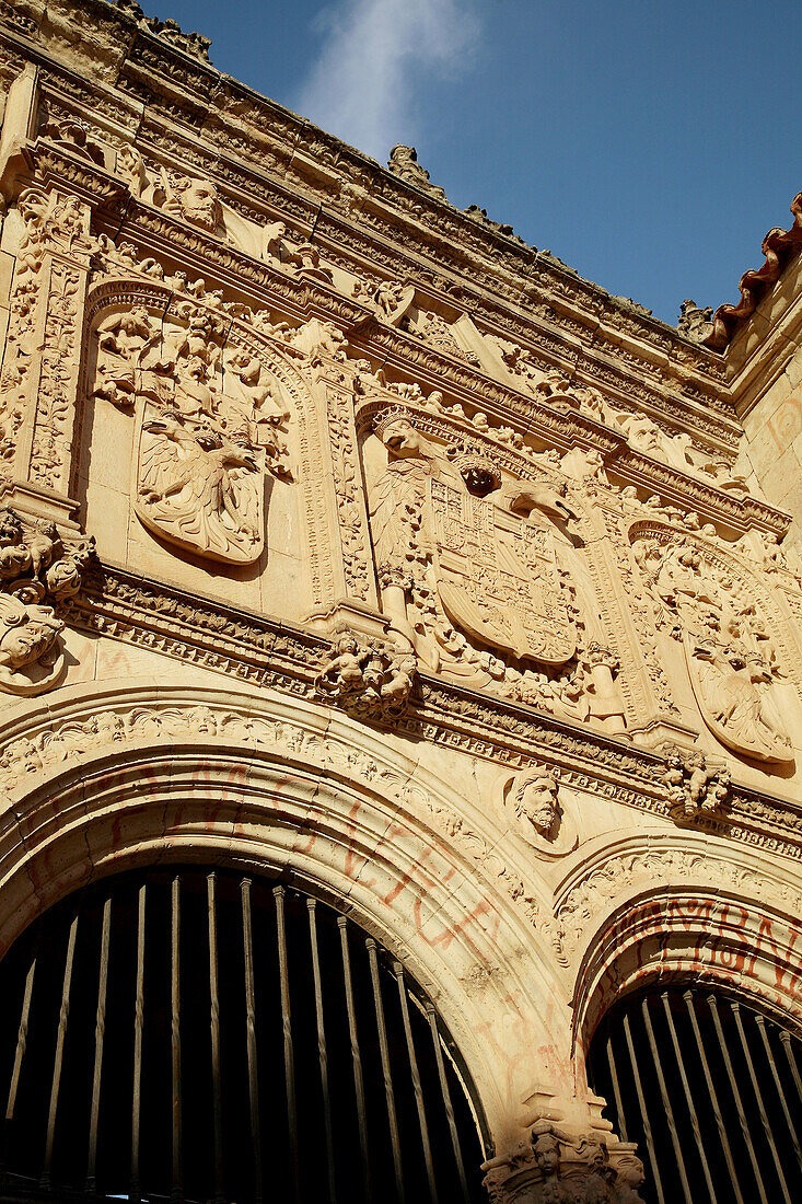 Coat of arms, detail of the old Escuelas Menores of the University of Salamanca. Castilla-León, Spain