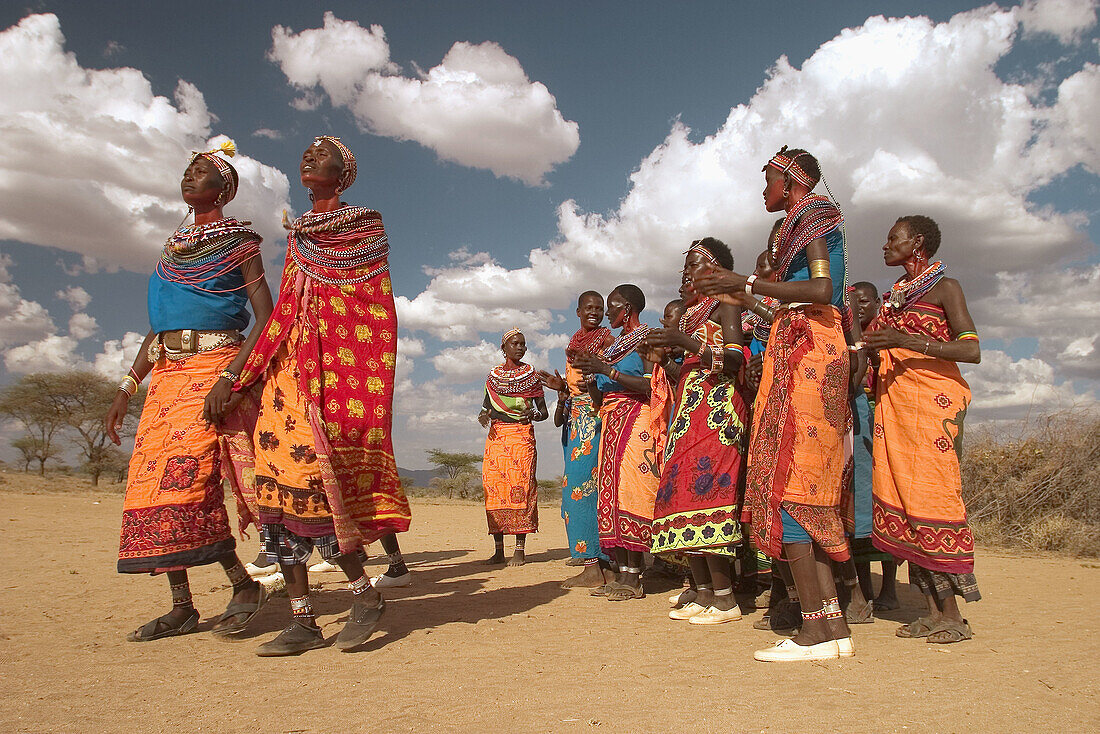 Africa, Kenya, Samburu, Samburu woman performing a traditional dance