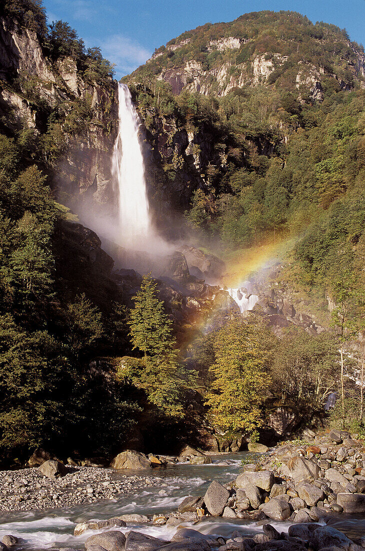 Europe, Switzerland, Val Verzasca, Waterfalll Landscape.