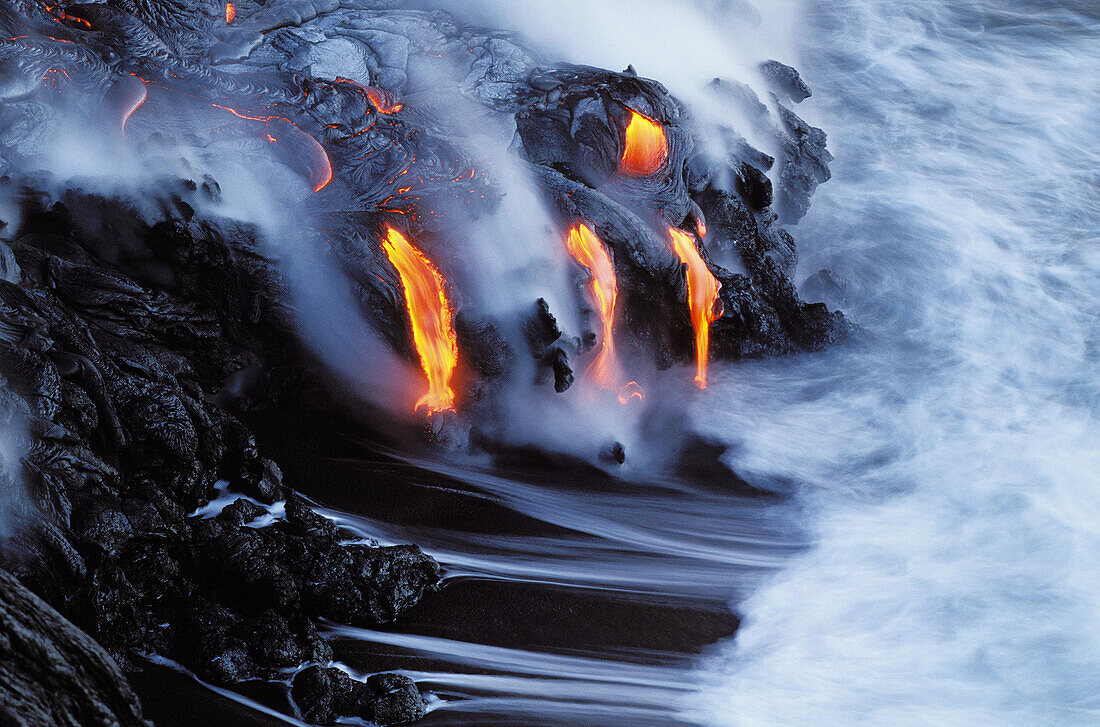 Melting magma entering the cold waters of the Pacific Ocean
