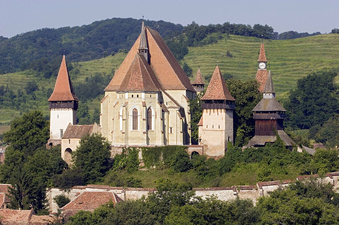 Biertan, Church, Church-fortress, Color, Colour, Door, Doors, Double, Exterior, Gothic, Heavy, Homes, Largest, Magnificent, Medieval, Patrimony, Romania, Roofs, Siebenbürgen, Tile, Tower, Transylvania, UNESCO, Village, Walls, T89-626480, agefotostock