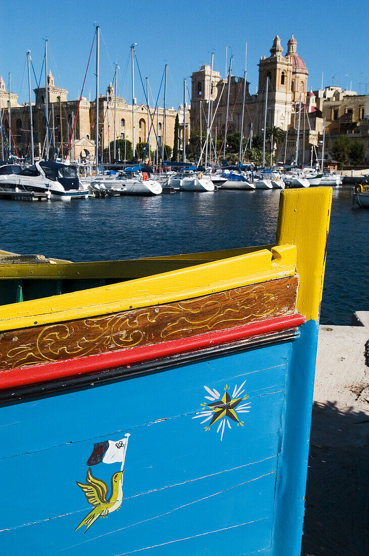 Harbor. Church of San Lorenzo and Maritime Museum. Vittoriosa. Malta