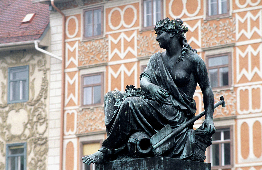 Statue in Haupt Platz, Graz, Downtown, Austria