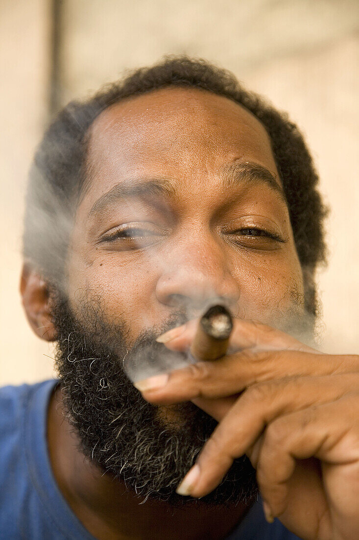 Man from Havana smoking a cigar. Habana Vieja. Cuba.