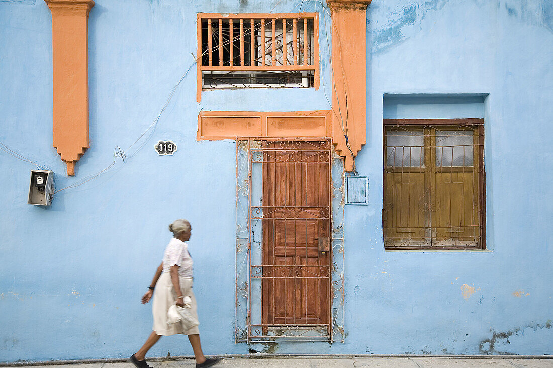 Typical façade of a house in Holguín. Cuba.