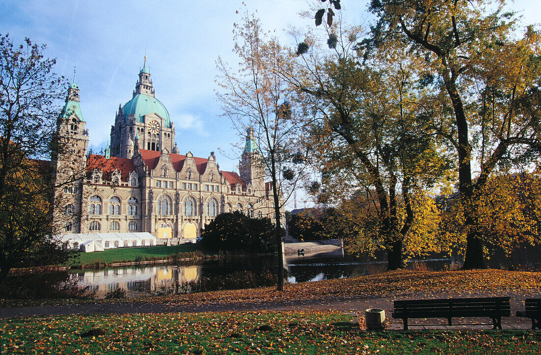 Maschteich pond in the Masch Park in front of the New Town Hall. Hannover. Germany