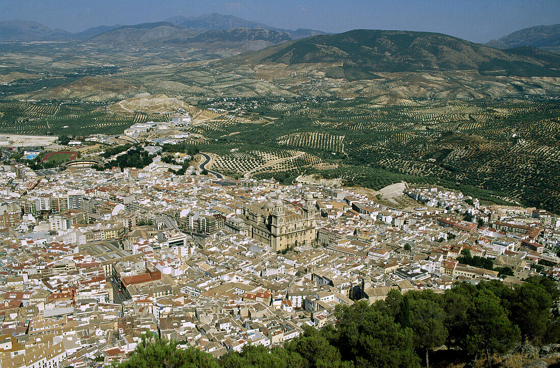 Jaen, Blick von der Burg Santa Catalinas. Andalusien, Spanien