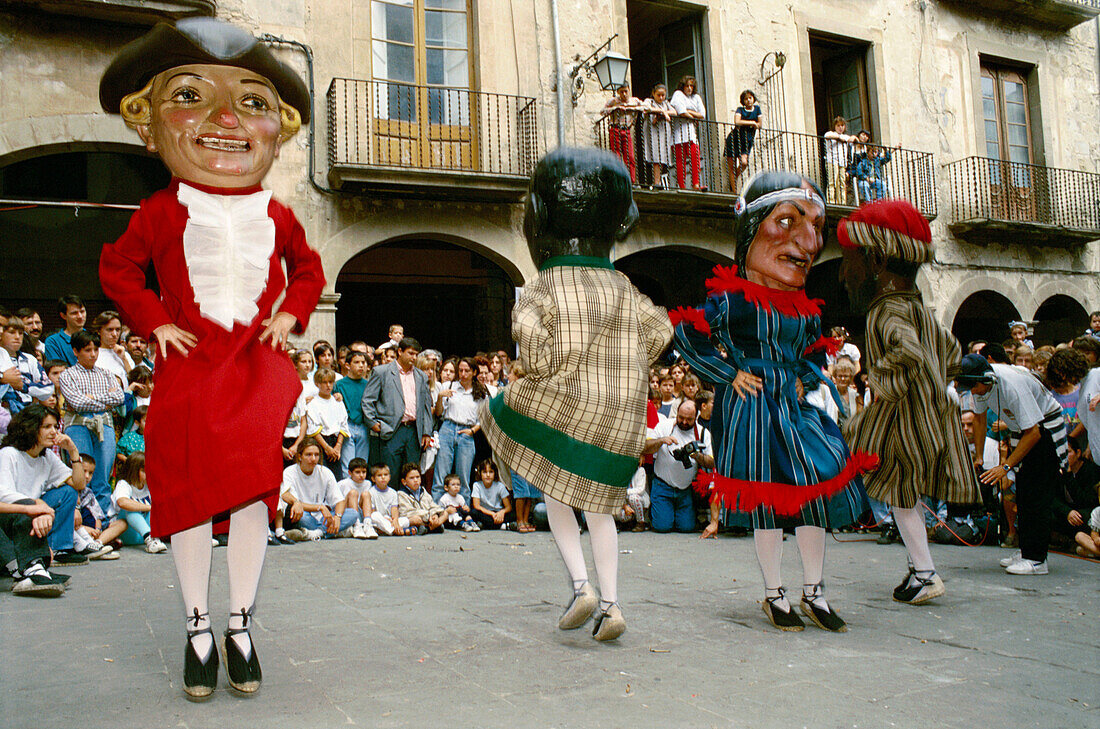 Big heads at local festivities. Solsona, Solsonés, Lleida province, Catalonia, Spain