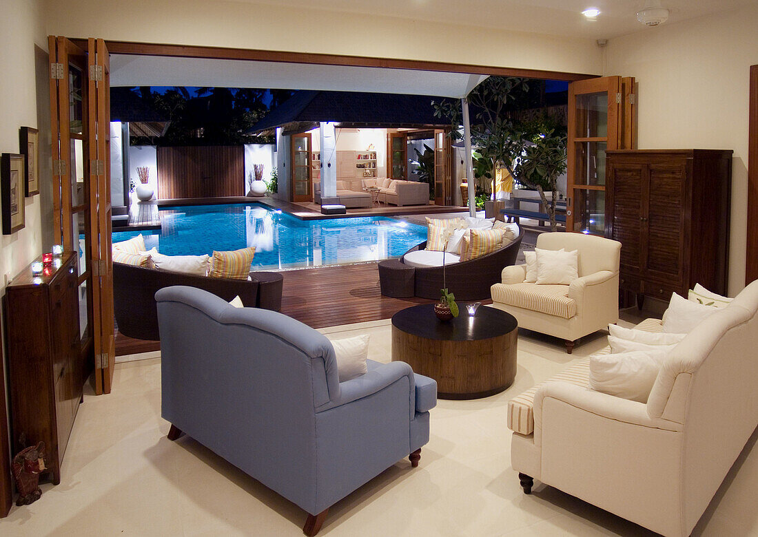 interior of villa and swimming pool