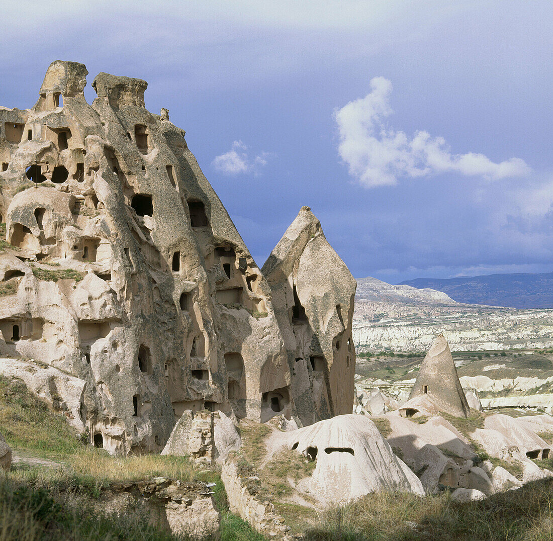 Rock houses. Uchisar. Cappadocia. Turkey.