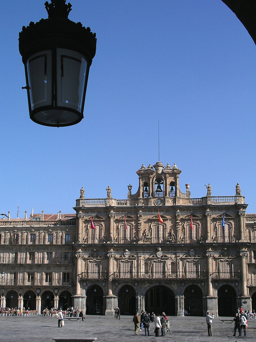 Plaza Mayor of Salamanca with town hall façade. Spain.