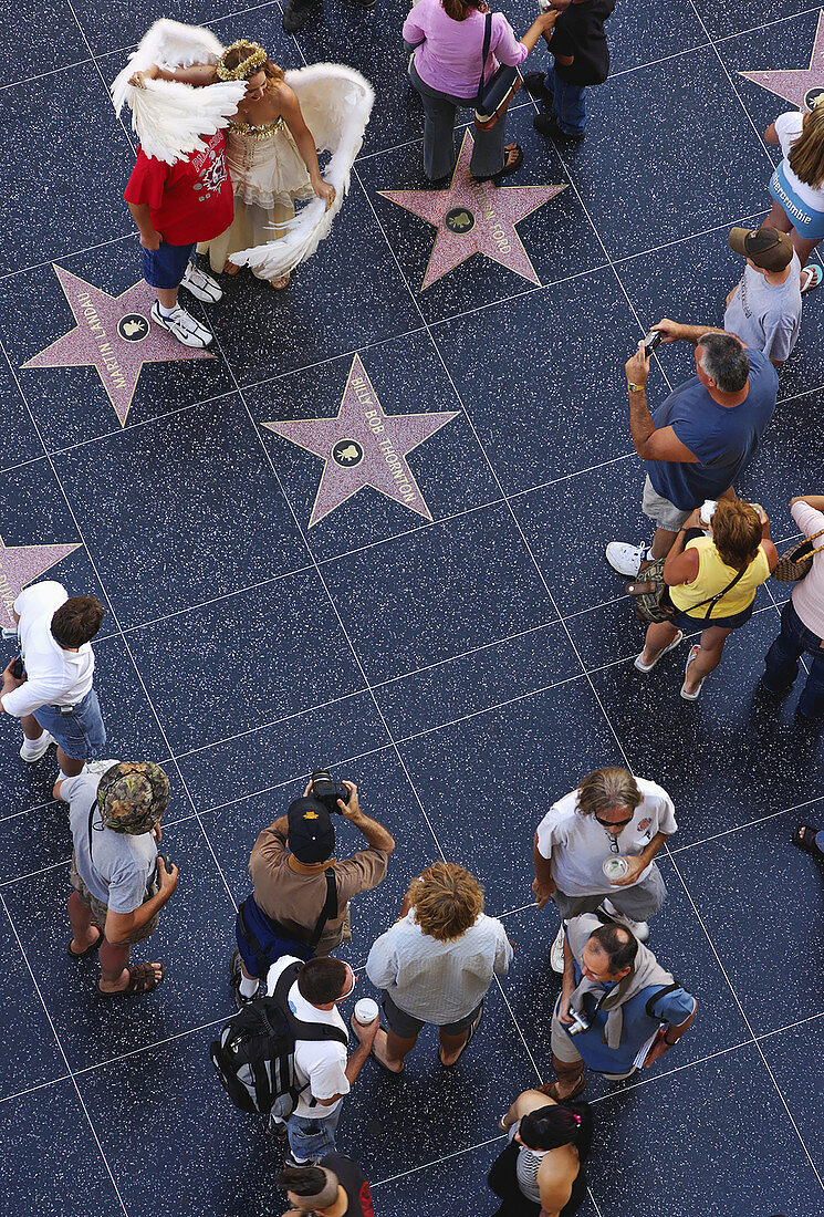 Aerial view, Walk of Fame, Hollywood, California.