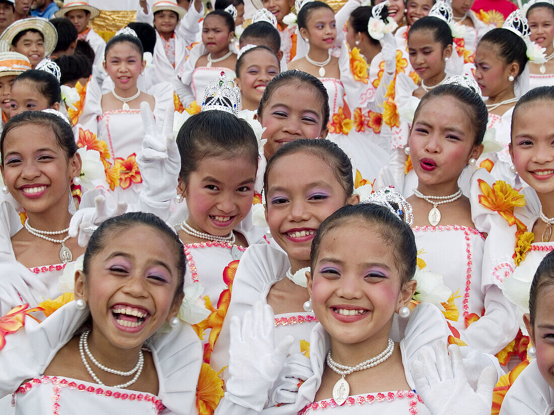 the girls in white, gathering of young princesses to be at the Sinulog Festival, Cebu, Philippines