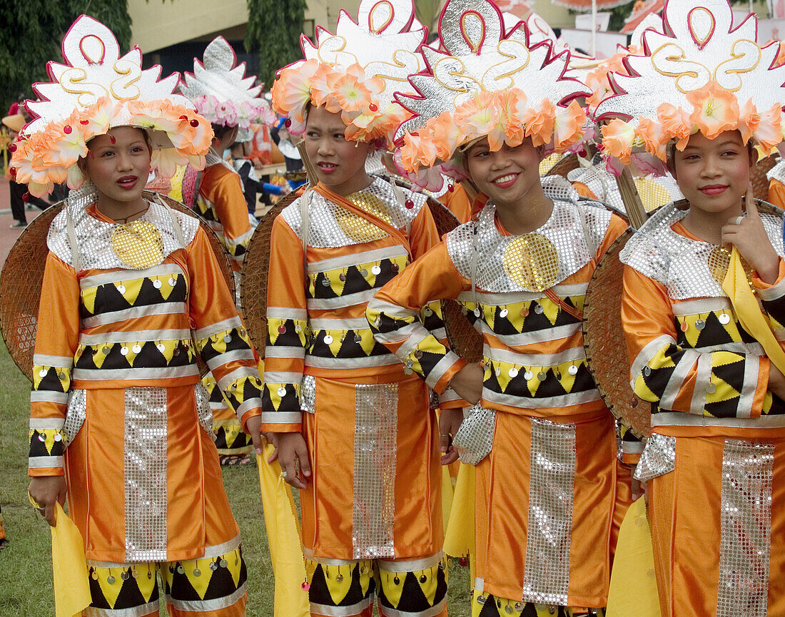 waiting in line, dancers at the Sinulog Festival waiting to perform, Cebu, Philippines