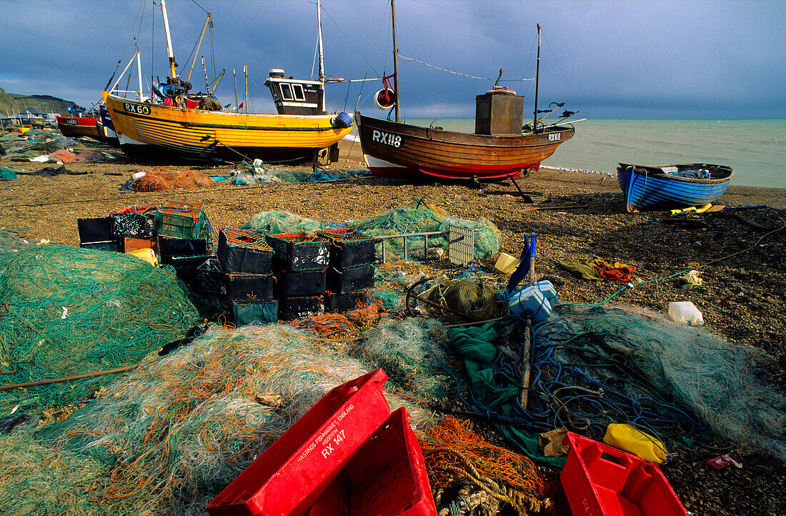 Europe, England, East Sussex, Hastings, fishing boats