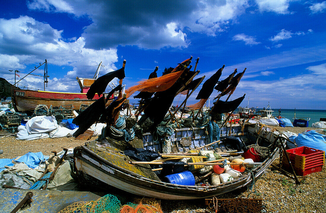 Europe, England, East Sussex, Hastings, fishing boat