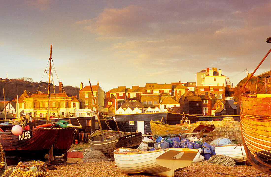 Europe, England, East Sussex, Hastings, fishing boats