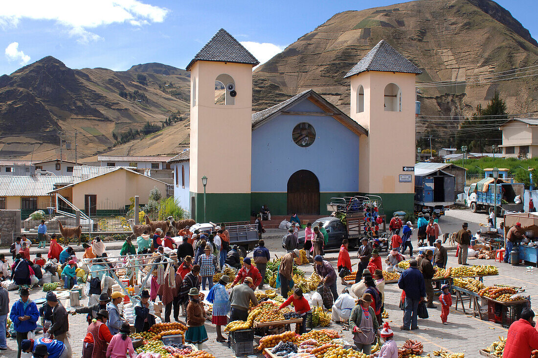 Indigenous people at a local market in Zumbahua, Ecuador, South America