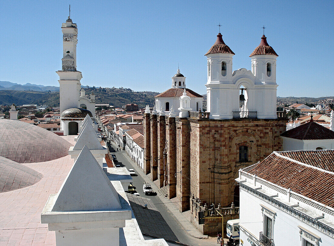 View from the steeple of San Francisco church down to Sucre, Bolivia, South America
