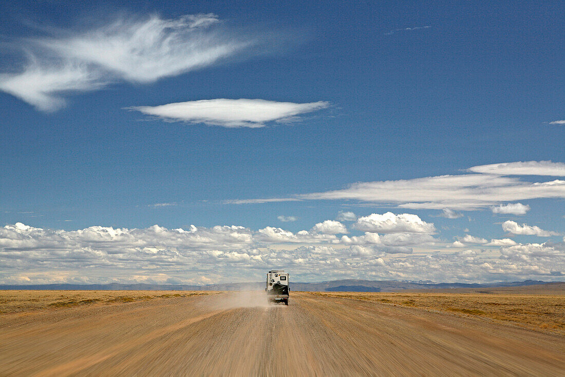 Camper van on road, ruta 40, Patagonia, Argentina, South America