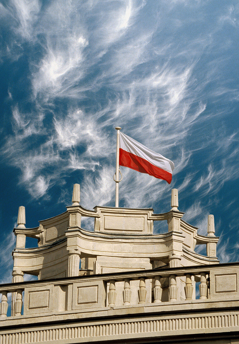 Poland, Warsaw, Parlament ( Sejm ) and Polish flag, The parliament tradition in Poland dates from 1453