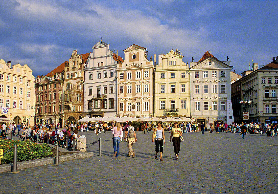 Baroque Façade Old Town Square in Prague, Czech Republic tourists