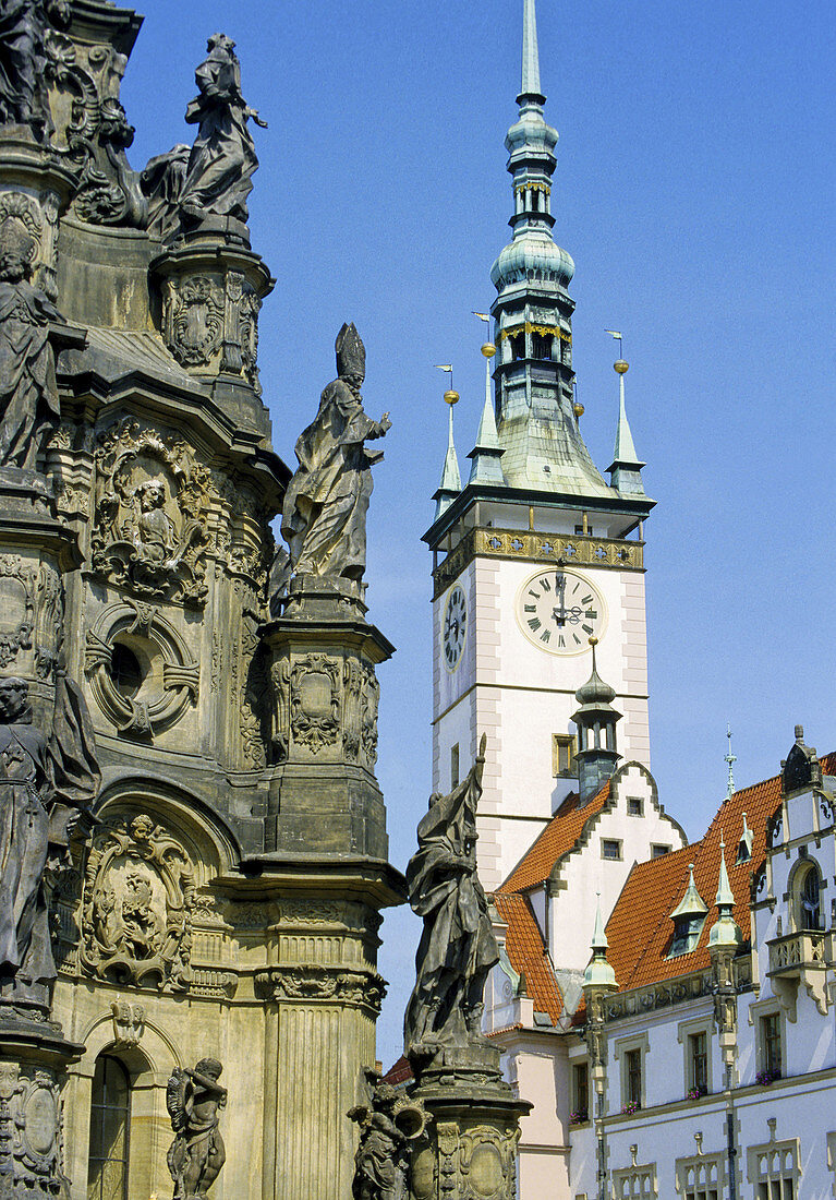 Plaque Column and Town Hall in Olomouc Czech Republic