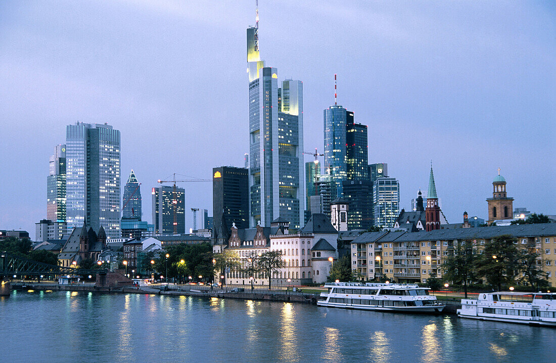 Main river and Business District skyline. Frankfurt am Main. Hessen. Germany