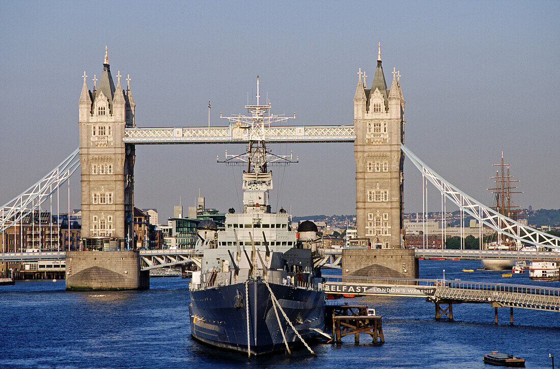 HMS Belfast, Tower Bridge. London. England. UK.